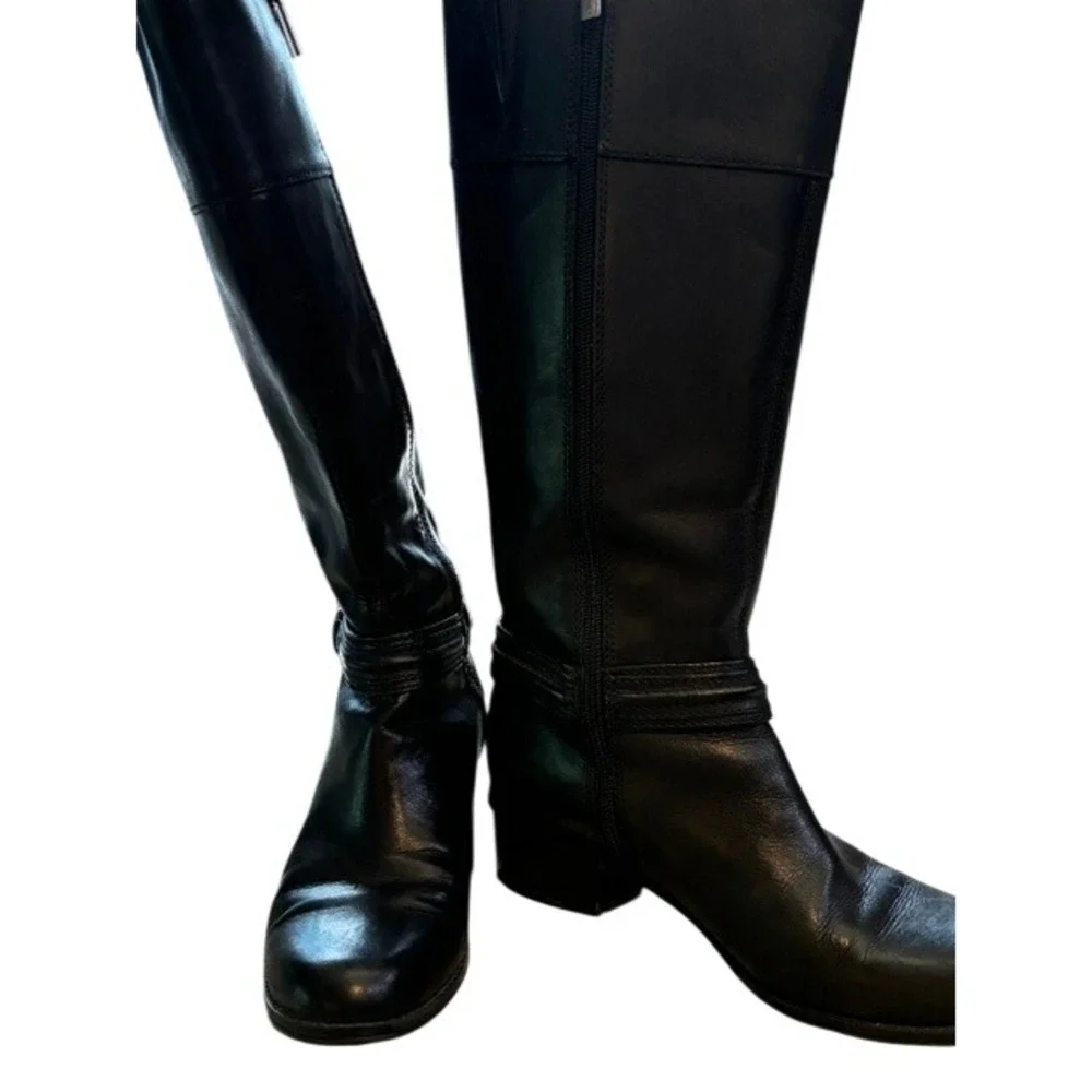 Bandolino Carlita Riding Boots Women 7.5 Black Excellent Leather‎ Tall Knee High